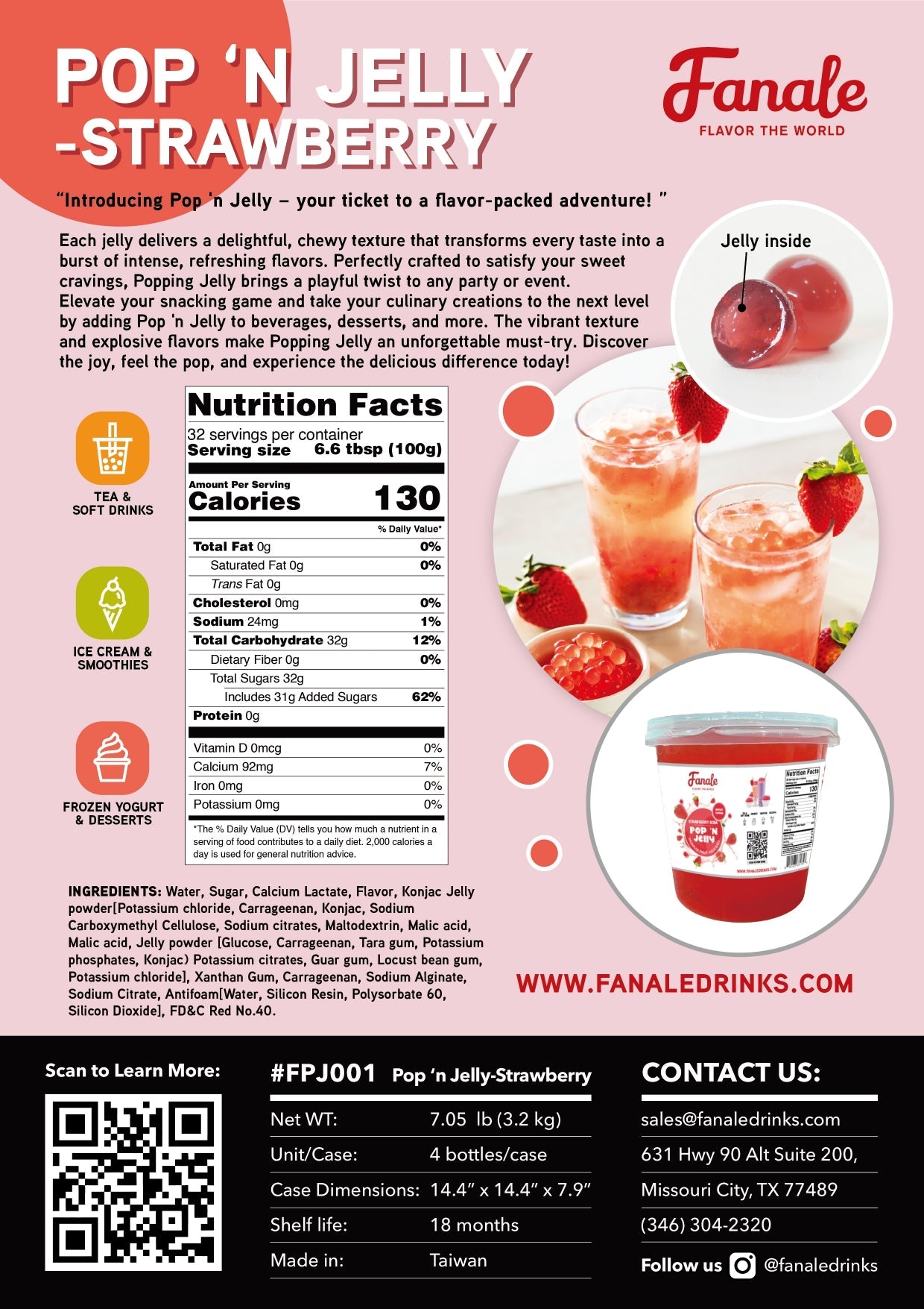Pop ‘N Jelly Strawberry Boba (7.05lb/Bottle, 4 Bottles/cs)