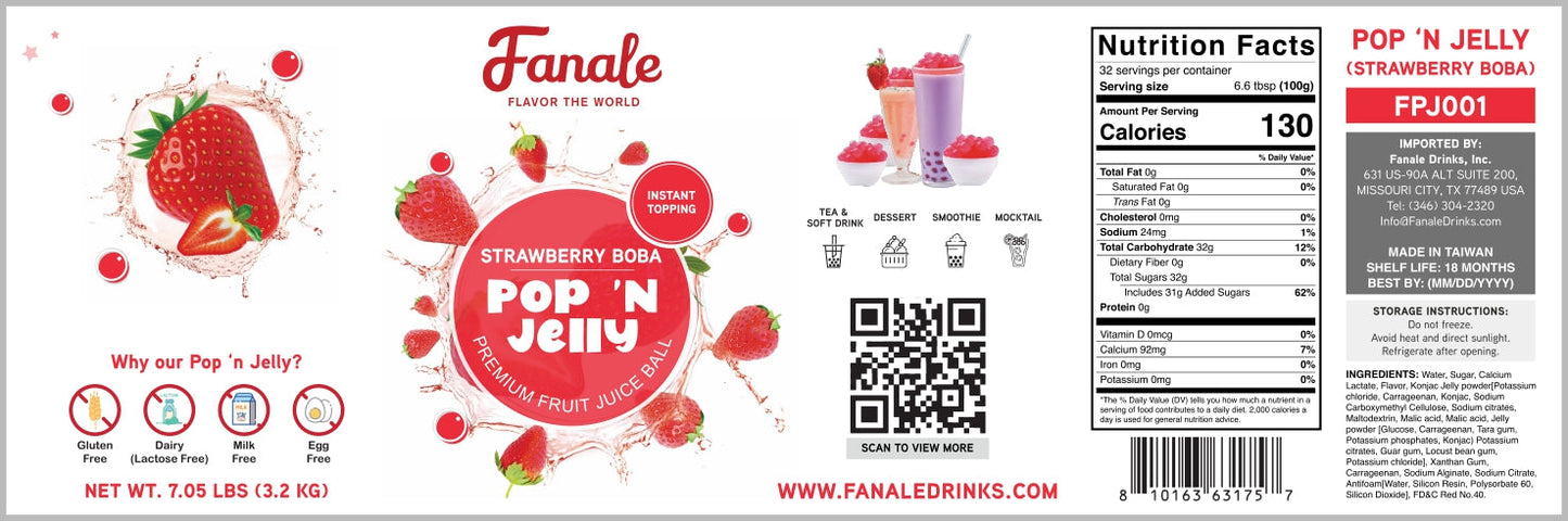 Pop ‘N Jelly Strawberry Boba (7.05lb/Bottle, 4 Bottles/cs)
