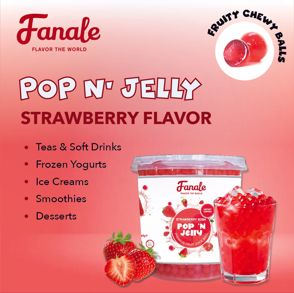 Pop ‘N Jelly Strawberry Boba (7.05lb/Bottle, 4 Bottles/cs)