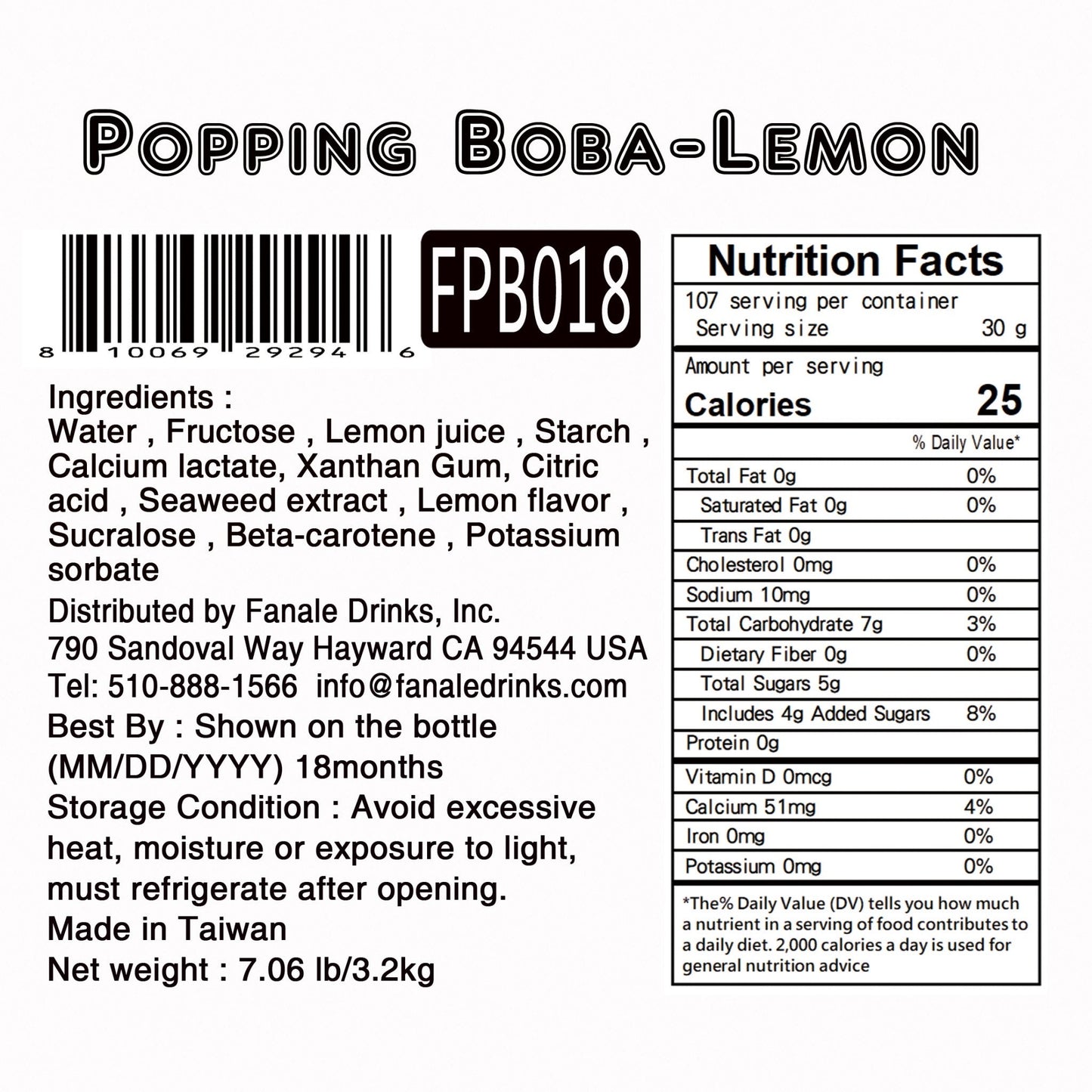 Popping Bursting Boba Juice Ball - Lemon Flavor