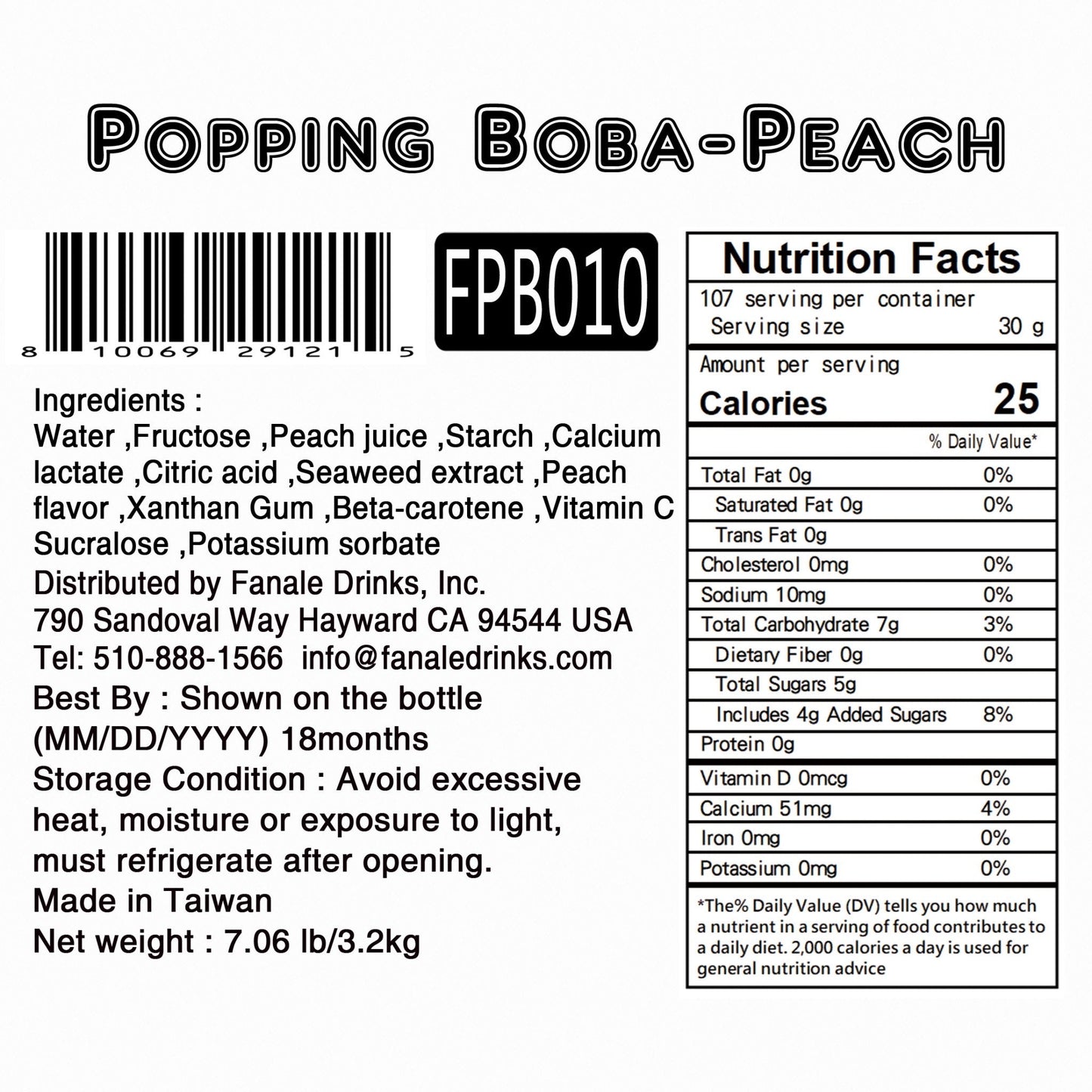 Popping Bursting Boba Juice Ball - Peach Flavor